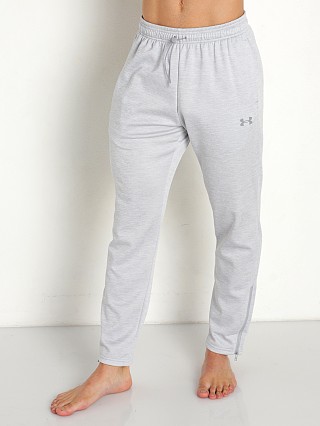 Model in mod gray/steel Under Armour Fleece Storm Pants