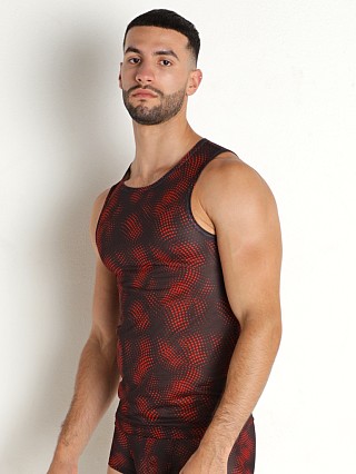 Model in volcano print Manstore Tower Mesh Slim Tank Top