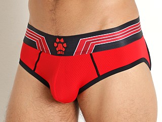 Model in red Cell Block 13 Kennel Club Bandit Open Back Jock Brief