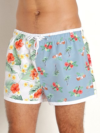 Model in tropical floral multi Diesel Sandy Swim Shorts