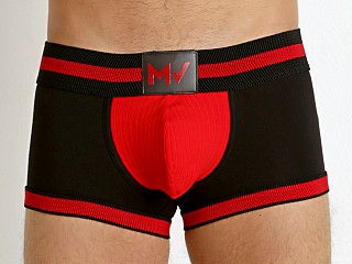 Model in red Modus Vivendi Fetish Trunk