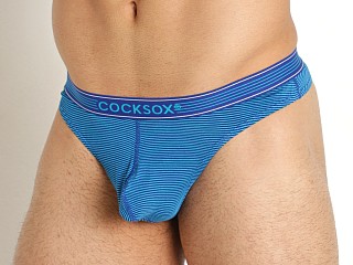 Model in diver blue Cocksox Pro Collection Thong