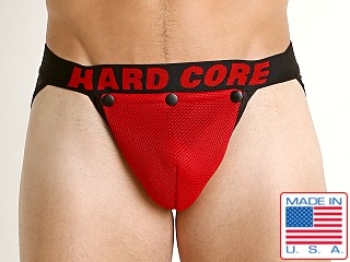 Model in black/red Go Softwear Hard Core Armor Cod Piece Sport Brief