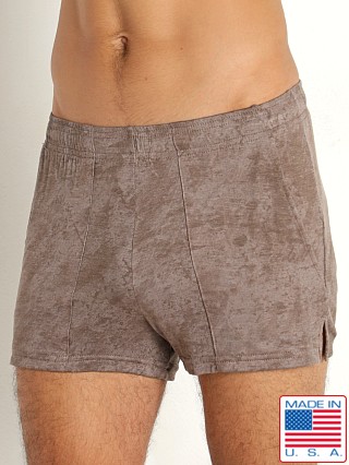 Model in taupe Rick Majors Sandstone Lounge Shorts