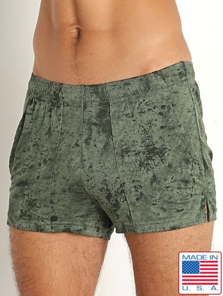 Model in army Rick Majors Sandstone Lounge Shorts