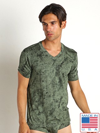 Model in army Rick Majors Sandstone V-Neck Tee