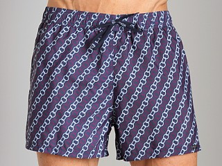 Model in navy print GrigioPerla Nero Perla Chains Capri Shorts Navy