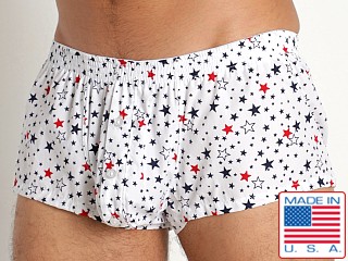 Model in white Rick Majors Patriot Stars Bulge Boxer