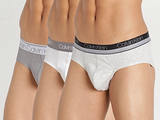 Model in slate writer/white/light grey heather Calvin Klein Stay Cool Hip Brief 3-Pack Slate/White/L