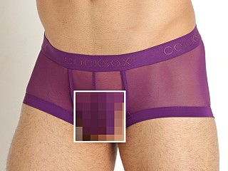 Model in mystique purple Cocksox Mesh Enhancer Trunk