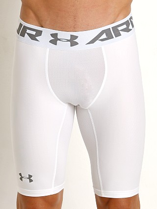 Model in white Under Armour Heat Gear 2.0 Compression Short