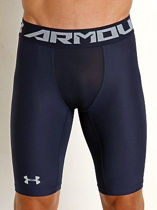 Model in midnight navy Under Armour Heat Gear 2.0 Compression Short