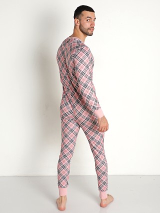 Model in diamond plaid Skull & Bones Union Suit