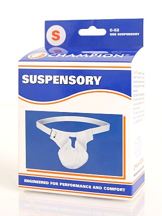 Model in white Champion Suspensory