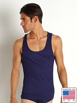 Model in navy Rick Majors Classic Rayon Tank Top