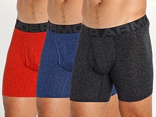 Model in indigo/red/black Under Armour Charged Cotton 6" Boxerjock 3-Pack