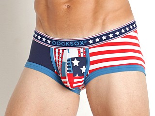 Model in patriot print CockSox Americana Trunk