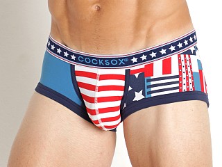 Model in liberty print CockSox Americana Trunk