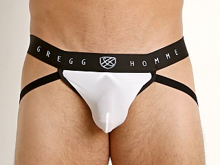 Model in white Gregg Homme Enhancing Room-Max Jockstrap