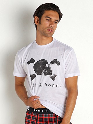 Model in white Skull & Bones Logo T-Shirt