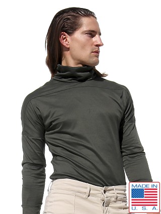 Model in forest Rufskin Zane Longsleeve Kimono Turtleneck Shirt