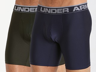 Model in midnight navy/artillery green Under Armour "O" Series 6" Boxerjock 2-Pack Midnight Navy