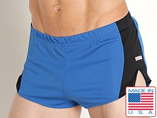 Model in cobalt blue American Jock Physique Cross Country Short