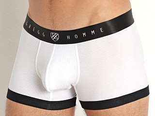 Model in white Gregg Homme Base-X Trunk