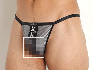 Model in black/silver Gregg Homme Jag String Thong