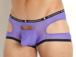 Model in purple Gregg Homme Gamer Cut-Out Trunk