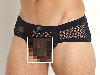 Model in black Gregg Homme Muzzle Mesh Brief