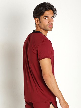 Model in burgundy Gregg Homme Yoga T-Shirt