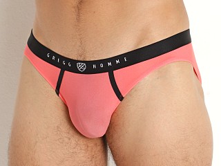 Model in coral Gregg Homme Torridz HyperStretch Briefs