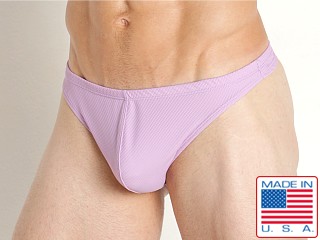 Model in lavender LASC Nylon Rib Swim Thong