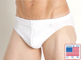 Model in white LASC Nylon Rib St. Tropez Low Rise Swim Brief