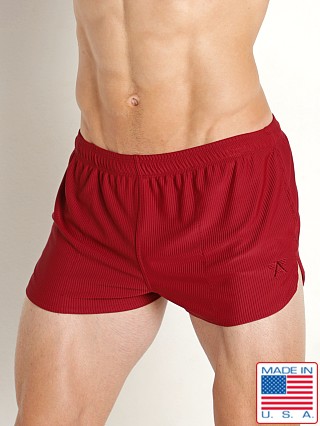 Model in burgundy LASC Nylon Rib Cabana Swim Shorts