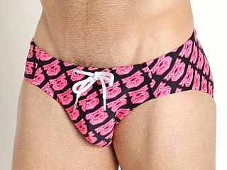 Model in neon pink Nasty Pig Neon Brandmark Swim Bikini