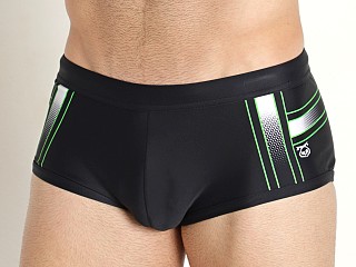 Model in black Nasty Pig Off The Grid Square Cut Swim Trunk