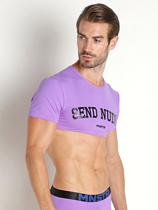 Model in lilac Manstore Send Nudes Crop Top