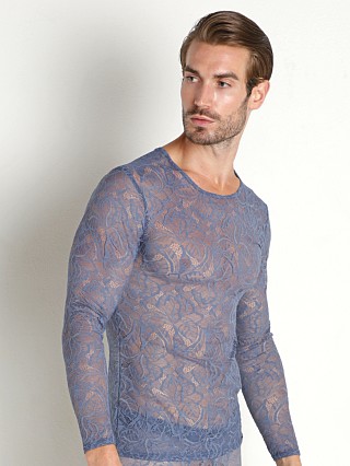 Model in dove Manstore Lace Long Sleeve T-Shirt