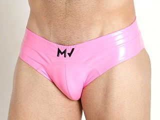 Model in neon pink Modus Vivendi Shiny Vinyl Line Brief