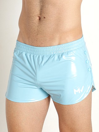 Model in light blue Modus Vivendi Shiny Vinyl Line Short