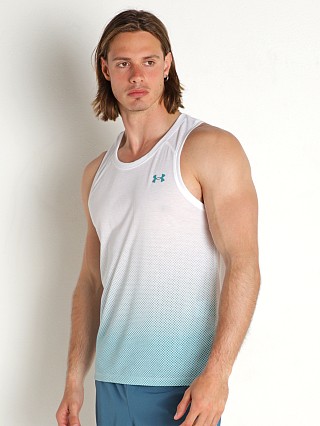 Model in white/coastal teal Under Armour Streaker Tank Top