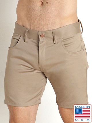 Model in khaki LASC Cotton Twill 5-Pocket Shorts