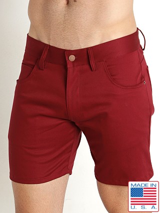 Model in cardinal LASC Cotton Twill 5-Pocket Shorts