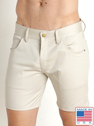 Model in ivory LASC Cotton Twill 5-Pocket Shorts