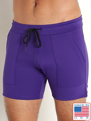 Model in purple LASC 5" Sport Shorts