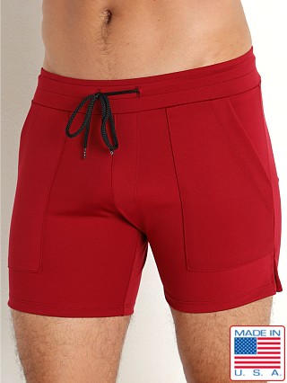 Model in scarlet LASC 5" Sport Shorts