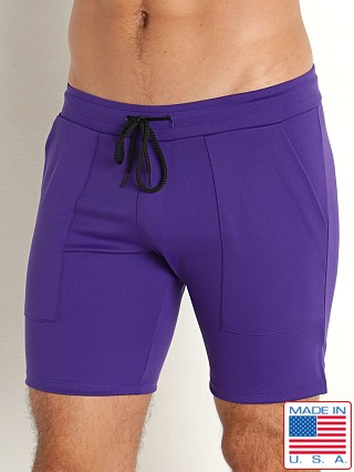 Model in purple LASC 7" Sport Shorts