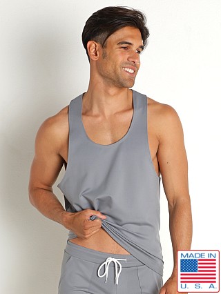 Model in silver LASC Sport Tank Top